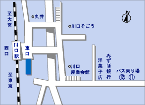 川口駅東口にあるバス乗り場の位置を記した地図のイラスト