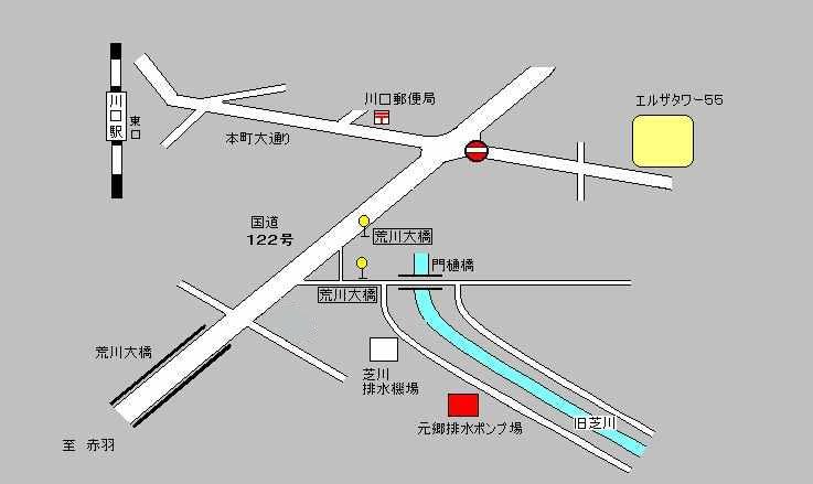 元郷排水ポンプ場の案内図の画像