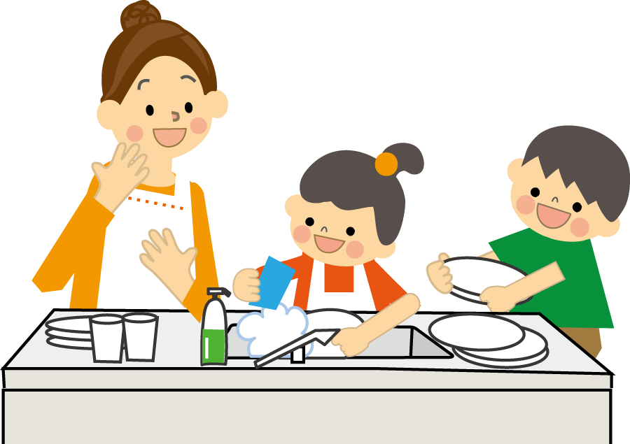 親子で調理しているイラスト