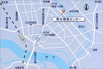 埼玉高速鉄道「南鳩ヶ谷駅」から徒歩15分のところにある朝日環境センター地図のイラスト