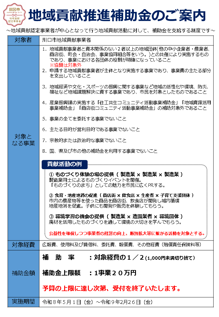 地域貢献推進補助金表