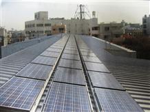 屋上に設置された太陽光パネルの写真