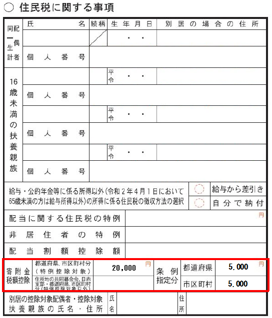 寄付金控除記載例