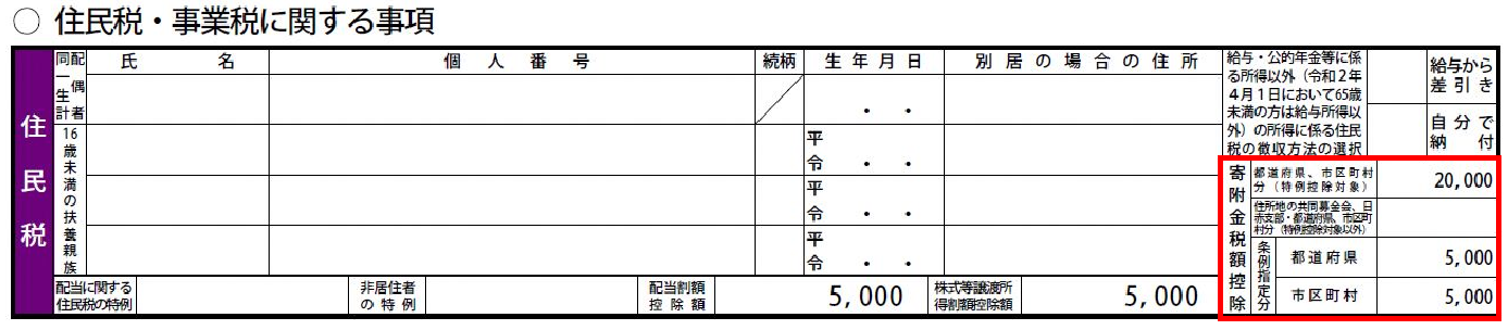 寄付金控除記載例