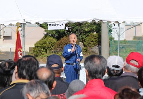 川口市総合防災訓練でスピーチをする市長の写真