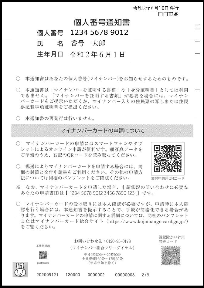 個人番号通知書見本