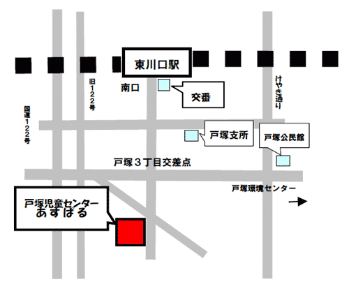 戸塚児童センターへの地図