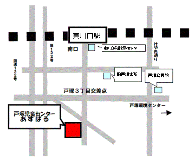 戸塚児童センターへの地図
