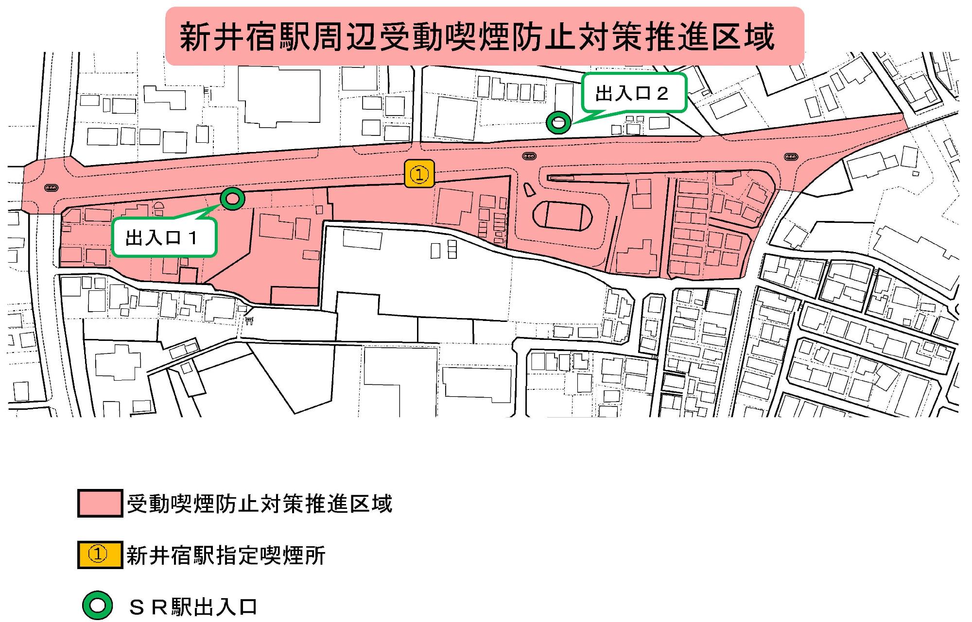 受動喫煙防止対策推進区域の区域図（新井宿駅）