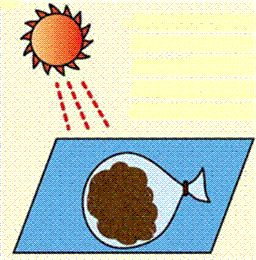 ビニール袋に入れた用土を日に当てているイラスト