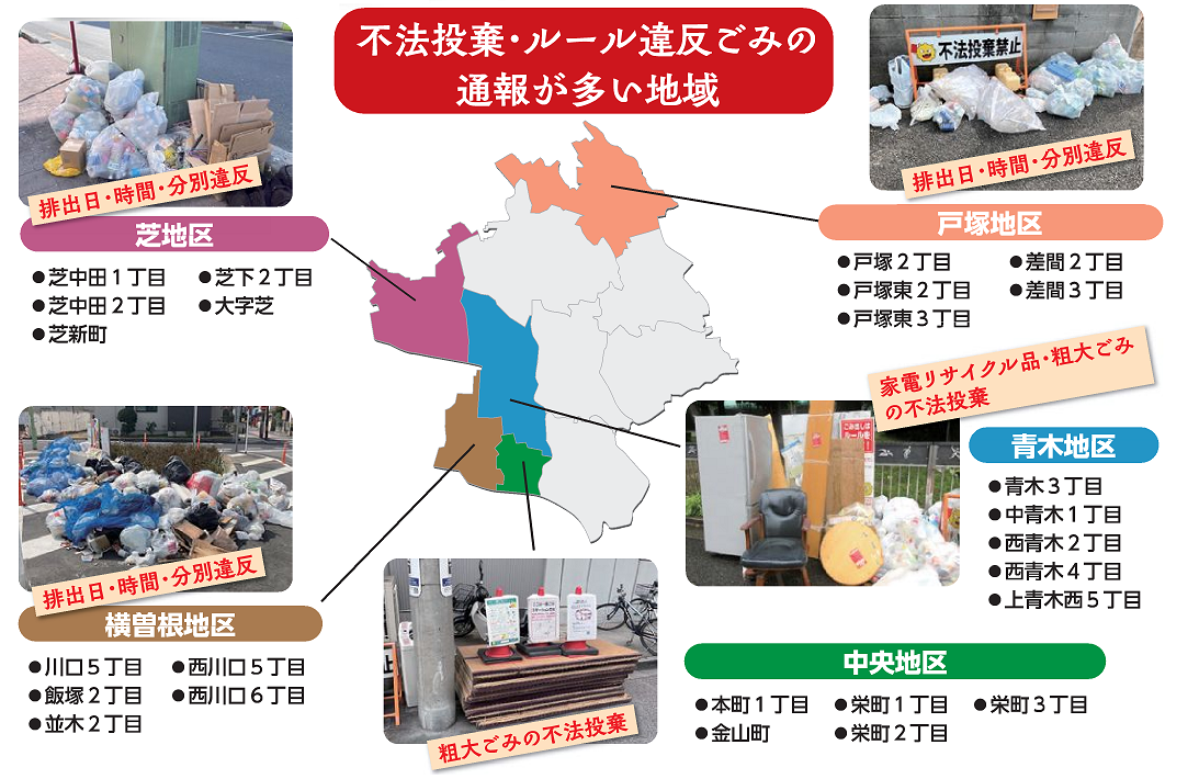 不法投棄・ルール違反ごみの通報が多い地域